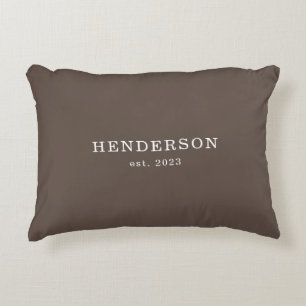 Modern Brown Custom Family Name Accent Pillow