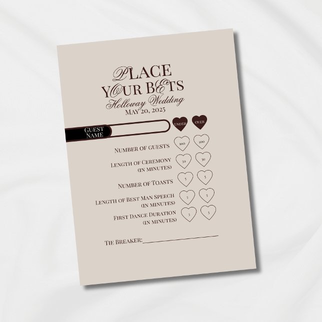 Modern Brown Editable Wedding Prop Bet Card (Modern Elegant Mousse Brown Wedding Suite Theme with options to personalize for your special day.)