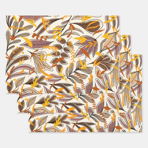 Modern Brown Fall Leaves Illustration Pattern Wrapping Paper Sheets