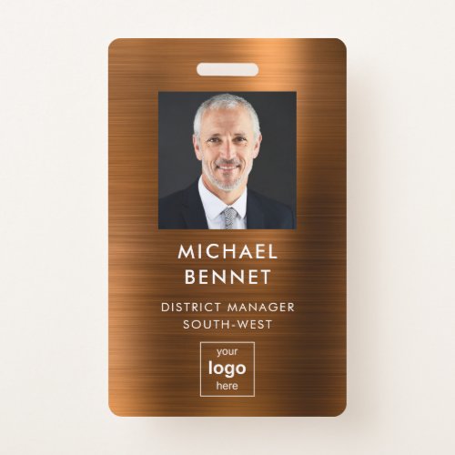 Modern Brown Faux Metallic Corporate Photo ID Badge