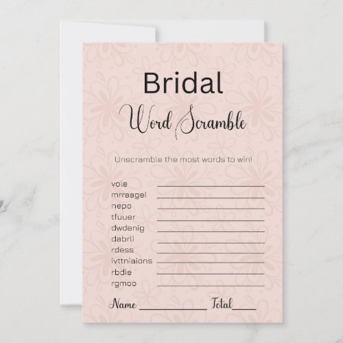Modern Brown Floral Bridal Word Scramble Game Invitation