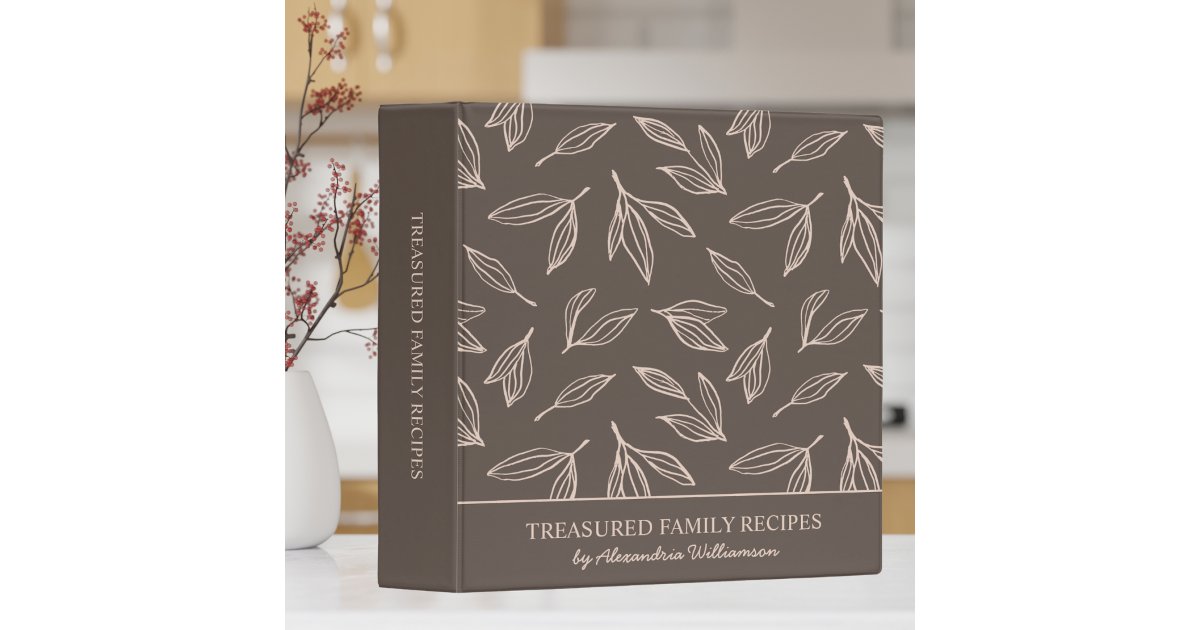 Modern Brown Foliage Monogram Recipe 3 Ring Binder | Zazzle