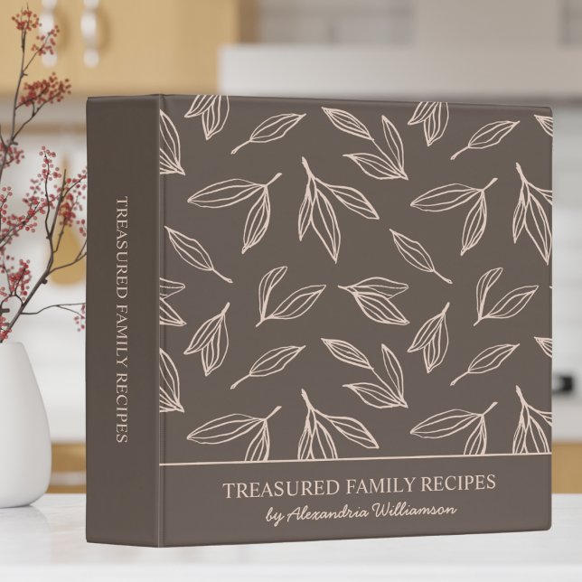 Modern Brown Foliage Monogram Recipe  3 Ring Binder (Creator Uploaded)