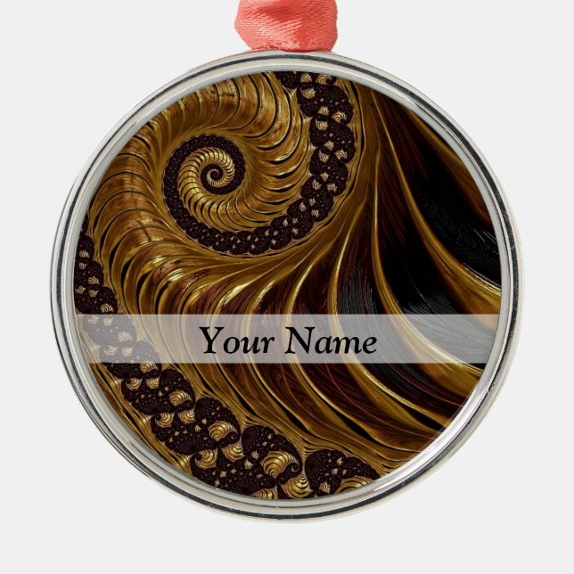 Modern brown fractal spiral pattern metal ornament (Front)