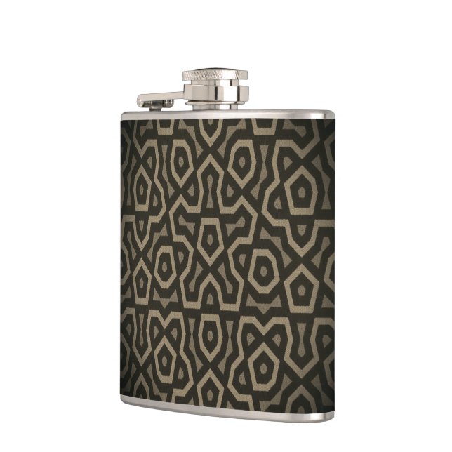 Modern Brown Geometric Pattern Vinyl Wrapped Flask (Left)
