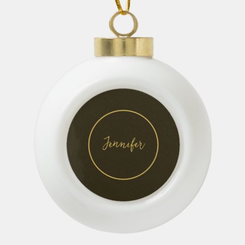 Modern Brown  Gold Color Calligraphy Plain Unique Ceramic Ball Christmas Ornament