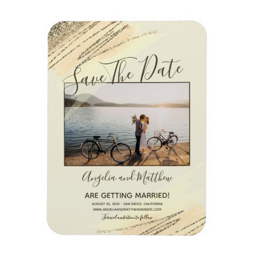 Modern Brown Gold Glitter Spark Save Th Date Photo Magnet