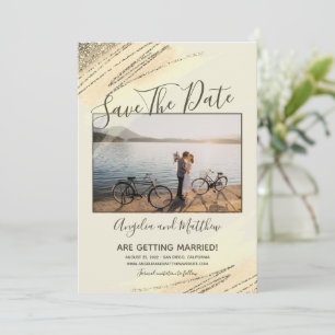 Modern Brown Gold Glitter Spark Save Th Date Photo Save The Date
