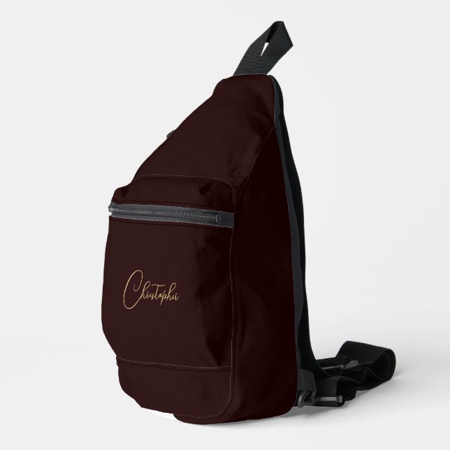 Modern Brown Gold Monogram Mens Womens Kids Travel Sling Bag (Right Corner)