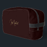 Modern Brown Gold Monogram Mens Womens Travel Gym Dopp Kit<br><div class="desc">Create your own custom, personalized, beautiful modern elegant faux gold script / typography monogram monogrammed, durable Polyester Poplin, sturdy polyester fabric mens womens kids dark brown cosmetic makeup toiletry organizer golf beach accessory gym travel dopp kit bag pouch with a zippered closure, two interior mesh pockets - one zippered and...</div>