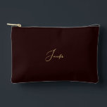 Modern Brown Gold Monogrammed Travel Cosmetic Golf Accessory Pouch<br><div class="desc">Create your own custom, personalized, beautiful modern elegant faux gold script / typography monogram monogrammed, durable Spun Polyester, mens womens dark brown zippered cosmetic makeup toiletry bag golf beach accessory pouch. Simply type in your name / initials / monogram, to customize. Make a great gift for birthday, fathers day, mothers...</div>