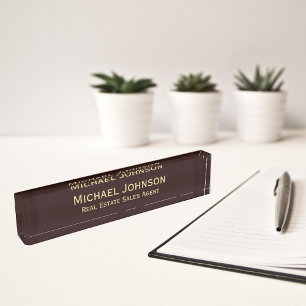 Modern Brown Gold Professional Business Executive Desk Name Plate