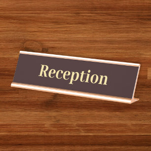 Modern Brown Gold Professional Office Reception Desk Name Plate