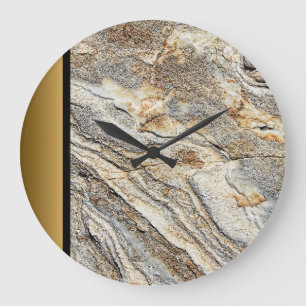 Modern Brown Gray Gold Marble Stone Pattern  Large Clock
