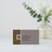Modern Brown & Gray Monogram Business Card (Standing Front)