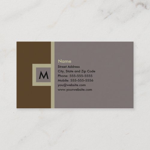 Modern Brown &amp; Gray Monogram Business Card