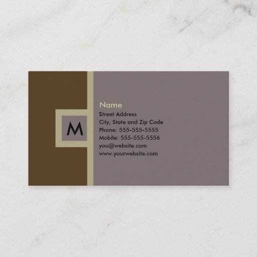Customizable Modern Brown & Gray Monogram Business Card