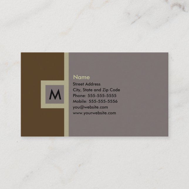 Modern Brown & Gray Monogram Business Card (Front)