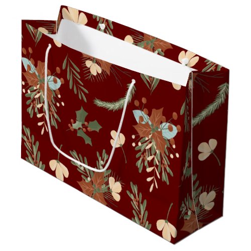 Modern Brown Holly Leaves and Berries Bouquet Large Gift Bag