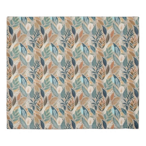 Modern brown hues pastel green blue foliage leaves duvet cover