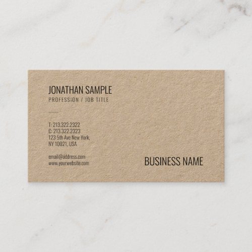 Modern Brown Kraft Paper Professional Elegant Business Card