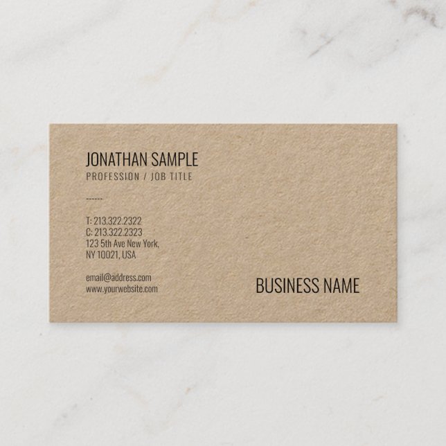 Modern Brown Kraft Paper Professional Elegant Business Card (Front)