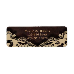 modern brown leather damask country wedding label