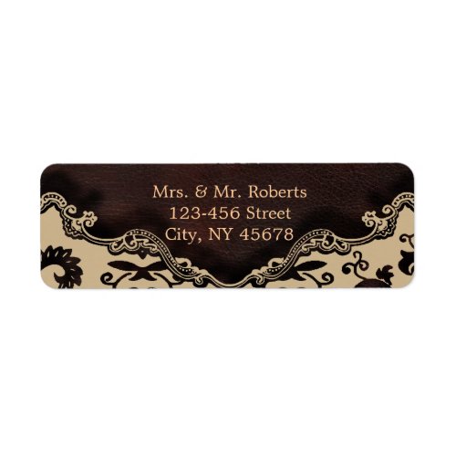 modern brown leather damask country wedding label