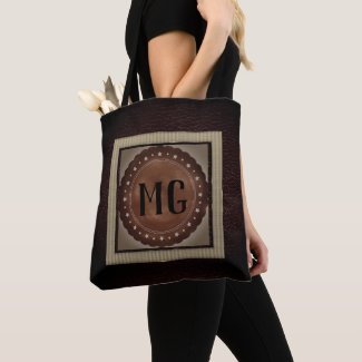 Modern Brown Leather Monogram Tote Bag