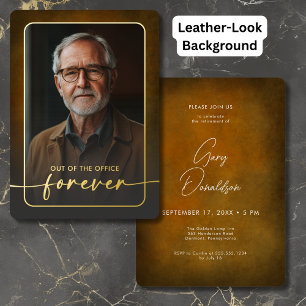 Modern Brown Leather Photo Retirement Party Foil Invitation