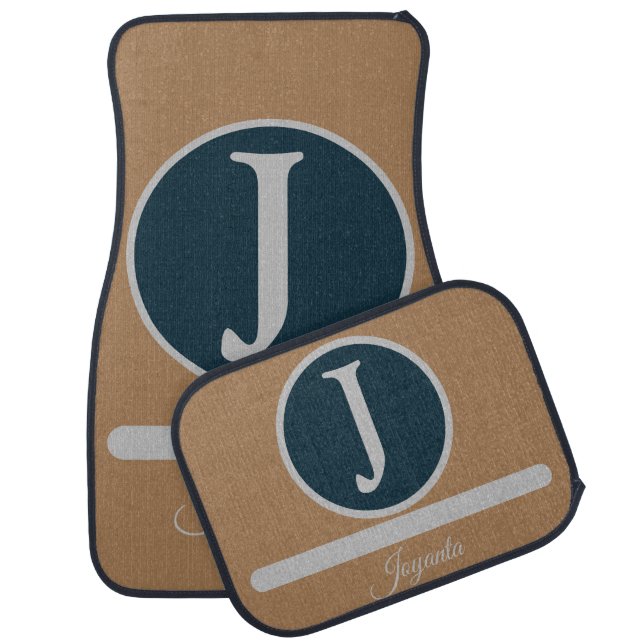 Modern Brown Light grey Monogram Elegant Car Floor Mat (Set)