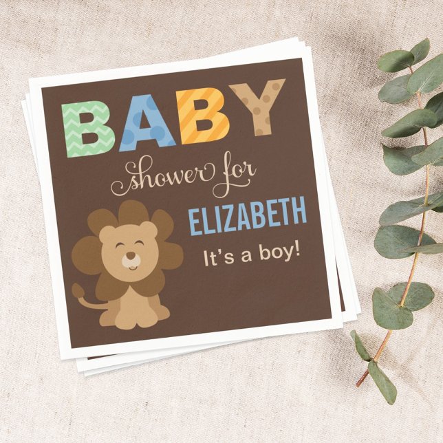 Modern Brown Lion Jungle Animal Boy Baby Shower Napkins (Creator Uploaded)