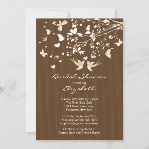 Modern Brown Love Birds Bridal Shower Invitation