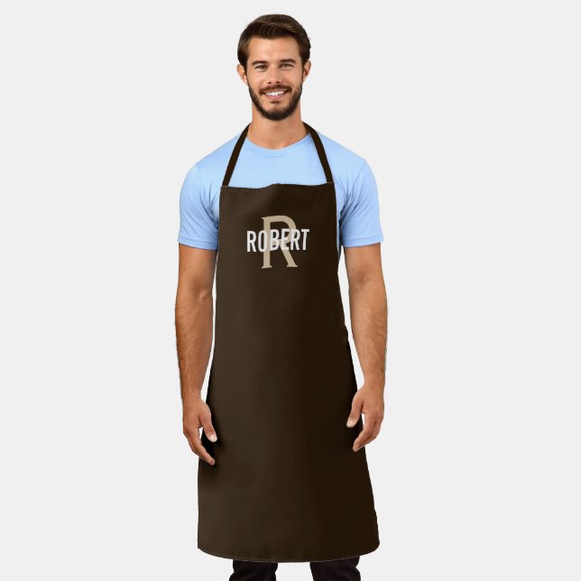 Modern brown men monogram name apron (Worn)