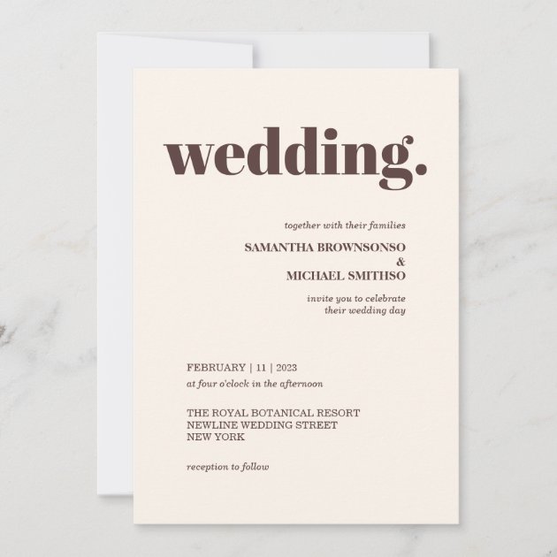 Modern brown Minimal Earth Tone Wedding Invitation