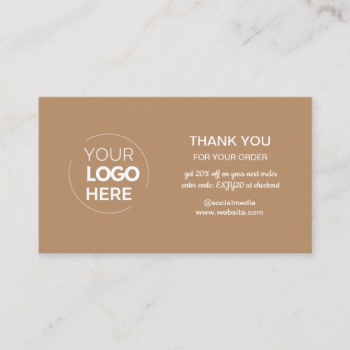 Modern Brown Minimalist Logo Order Thank You Business Card