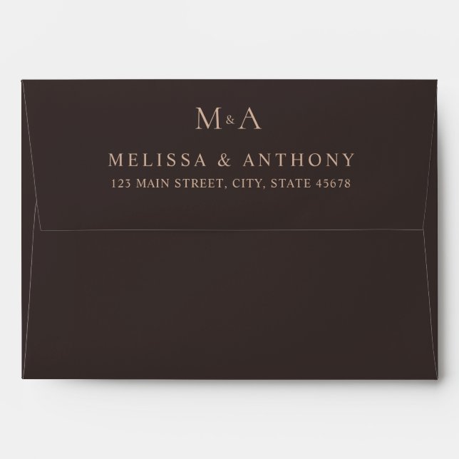 Modern Brown Minimalist Monogram Wedding  Envelope (Back (Top Flap))