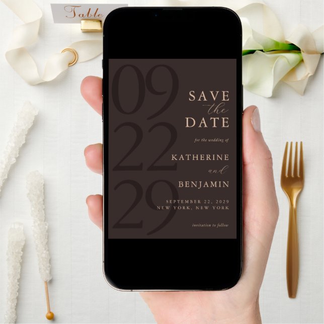 Modern Brown Minimalist Wedding Save The Date (Front Digital)