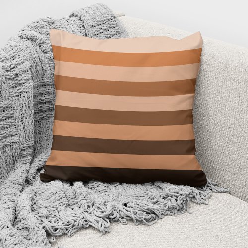 Modern Brown Monochrome Color Block Striped Throw Pillow