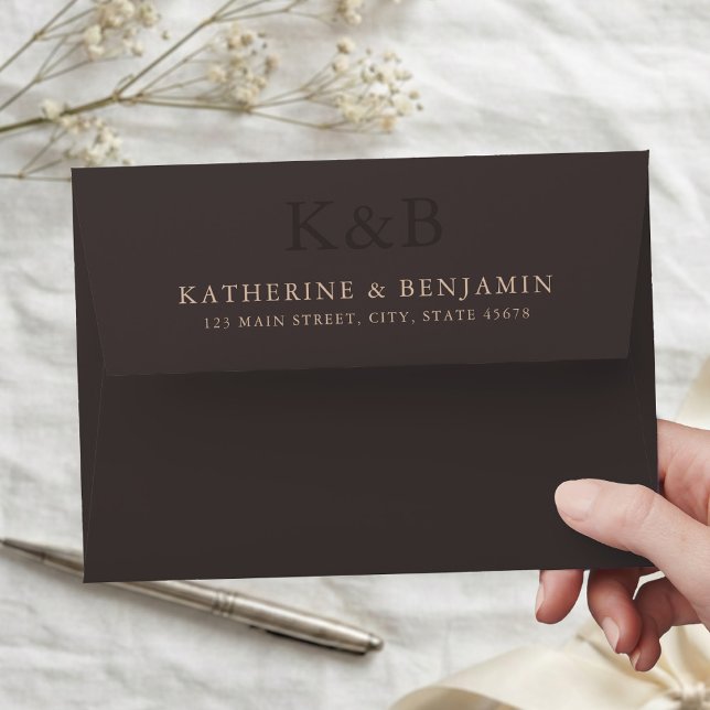 Modern Brown Monogram Minimalist Wedding Envelope (Creator Uploaded)
