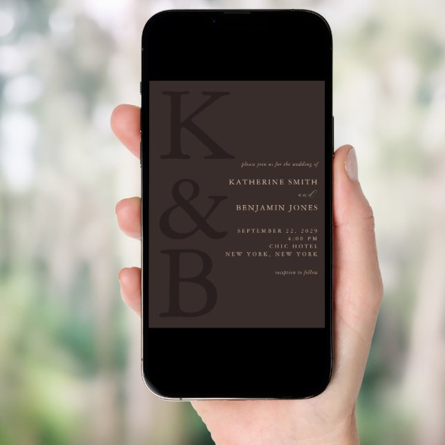 Modern Brown Monogram Minimalist Wedding Invitation (Front Digital)
