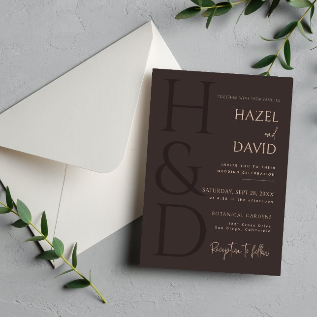 Modern Brown Monogram Minimalist Wedding Invitation (Creator Uploaded)