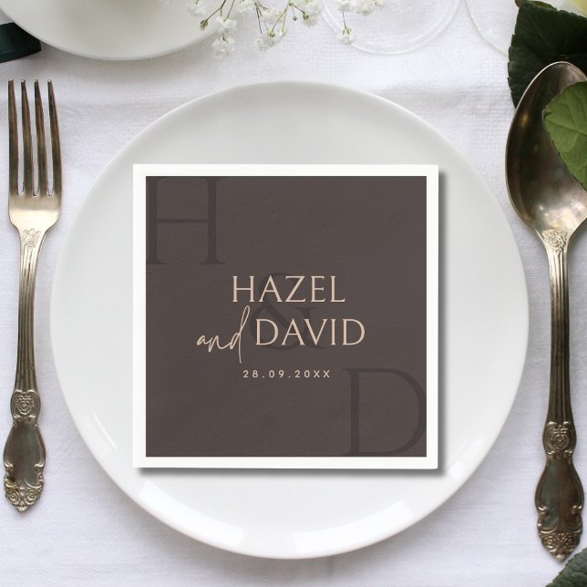 Modern Brown Monogram Minimalist Wedding Napkins (Creator Uploaded)