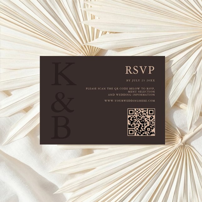Modern Brown Monogram Minimalist Wedding RSVP Card (Creator Uploaded)