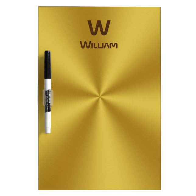 Modern Brown Monogram on Brushed Gold Look Dry Erase Board (Front)