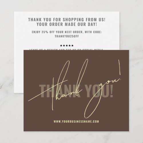 Modern brown packaging insert thank you card