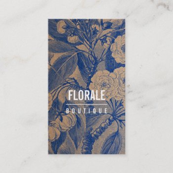 Modern Brown Paper Chic Vintage Flowers Blue Paint Business Card by busied at Zazzle