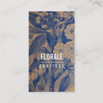 Modern Brown Paper Chic Vintage Flowers Blue Paint Business Card by busied at Zazzle
