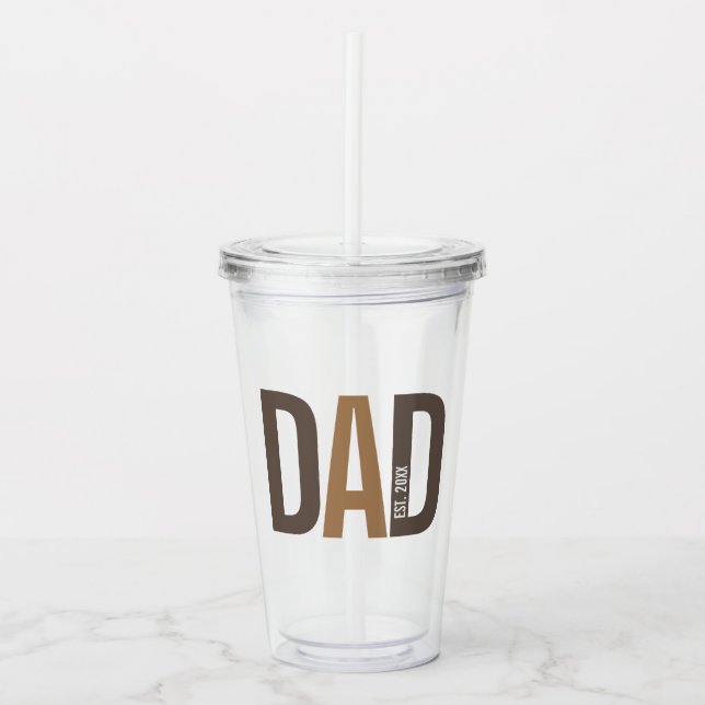 Modern Brown Personalized Dad Established Acrylic Tumbler (Front)