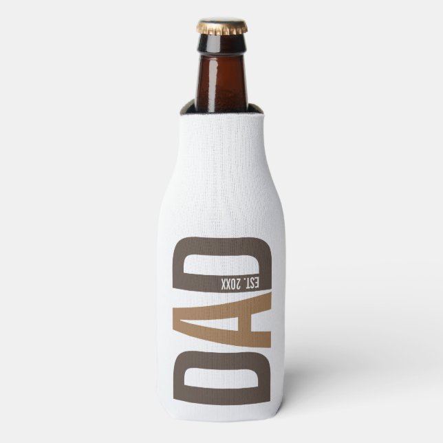 Modern Brown Personalized Dad Established Bottle Cooler (Bottle Front)